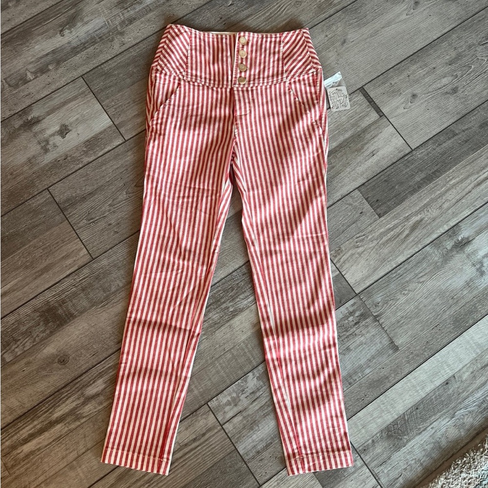 Free People Frankie Red/White Striped Pants NWT